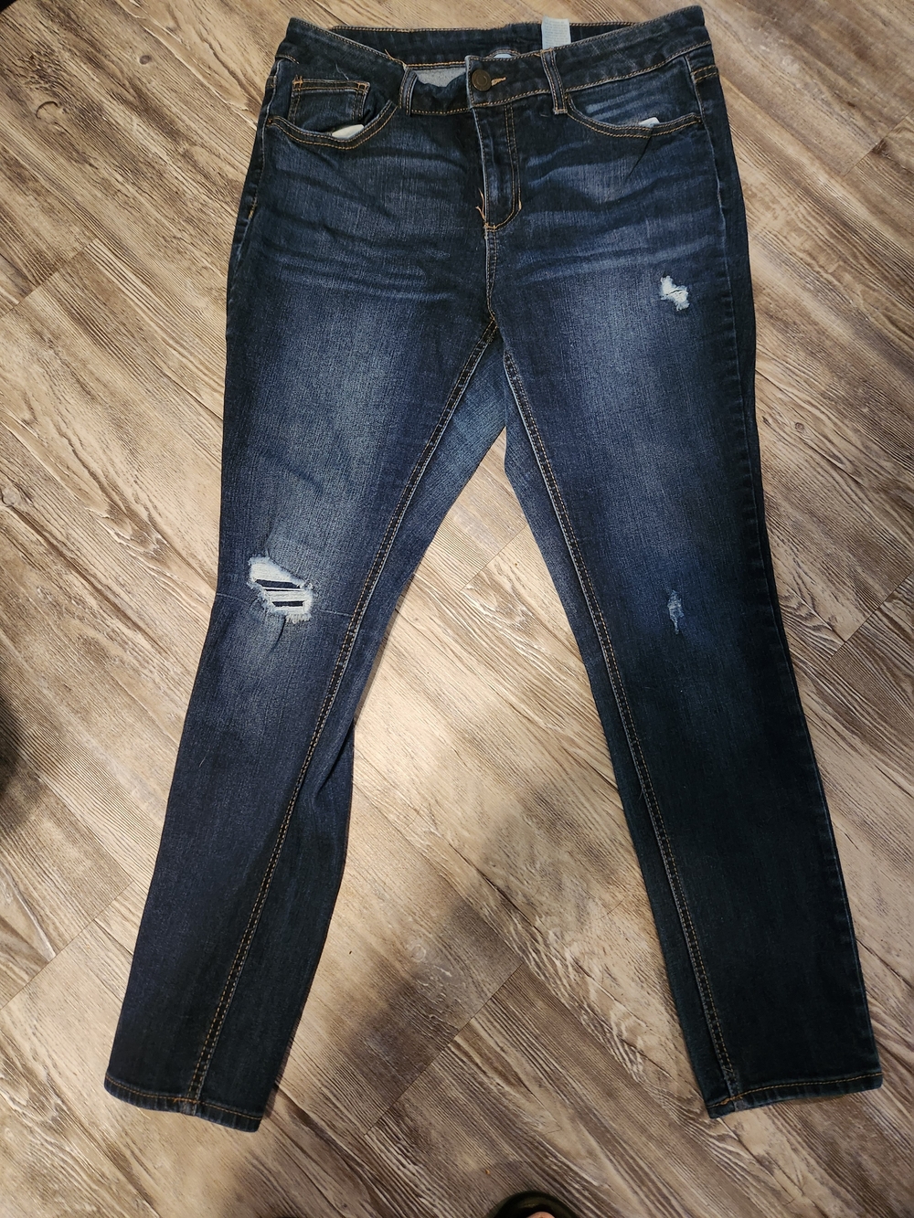 Time and Tru Dark Blue Skinny Jeans with Distressed Accents